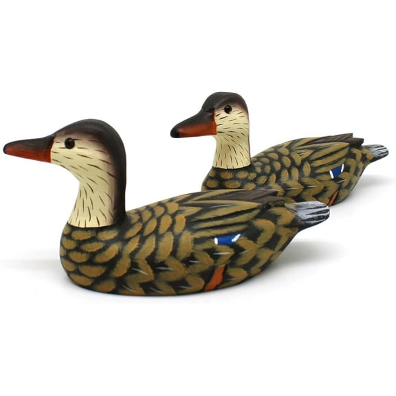 CVHOMEDECO. Primitives Hand Engraving and Painted Wood Ducks Decor Rustic Figurines Mallards Decorative Accent, Set of 2, Brown