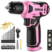 Restored DEKOPRO 8V Cordless Drill, Drill Set with 3/8"Keyless Chuck, 42pcs Acessories, Built-in LED, Type-C Charge Cable, Pink Power Drills for Drilling and Tightening/Loosening Screws