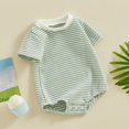 thumbnail image 3 of Newborn Cute Baby Boy Girl Striped Romper Waffle Short Sleeve Bubble Oversized Romper Kids Infant Boys Check Bodysuit Summer Onesie Clothes Fashion, 3 of 7