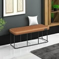 thumbnail image 2 of Bench for Entryway Bedroom, Synthetic Leather with Stitching, Ottoman Bench with Steel Frame, Living Dining Room, Mid-Century Modern, Loads 660 lb, Caramel Brown ULOM073K01, 2 of 8