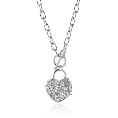 Netaya - Heart & Key Toggle Necklace Made with Swarovski Crystals in ...