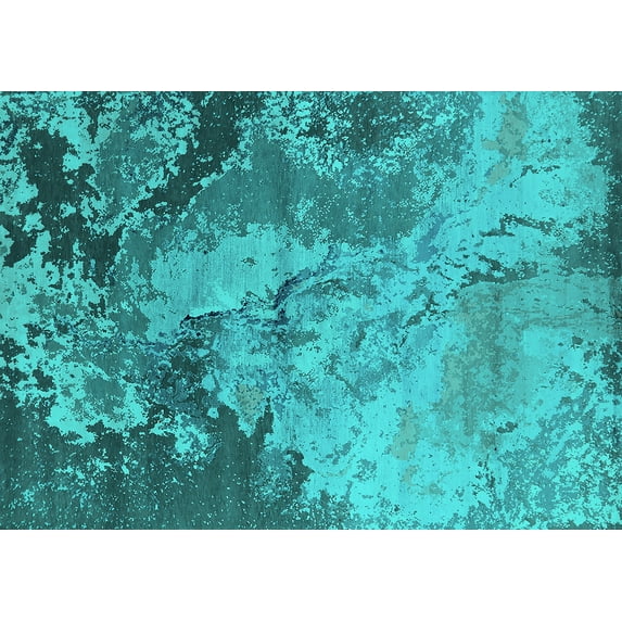 Ahgly Company Machine Washable Indoor Rectangle Oriental Turquoise Blue Industrial Area Rugs, 2' x 5'