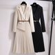 thumbnail image 2 of Vestido de una pieza estilo blazer con pliegues y cinturón de retazos para mujer, elegante vestido de oficina de manga larga con muescas para mujer, vestidos midi de primavera, 2 of 5