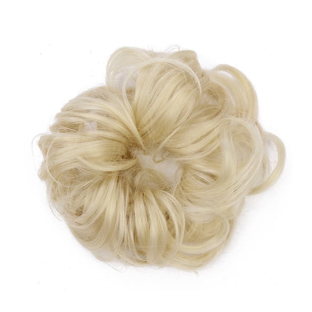 Nvzi-c Chignon Désordonné Pièce de Cheveux Ondulée Bouclée pour Femmes Pièce de Cheveux avec Bande Élastique Chouchous Queue de Cheval Chignon Extensible pour Femmes, Doré Clair