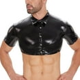 thumbnail image 5 of Men Shiny PVC Leather Shirt, Short Sleeve, Full Zipper, Male Glossy Leather Casual Tops, 5 of 6