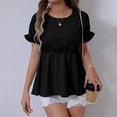 thumbnail image 3 of biudgviw Peplum Tops for Women Crew Neck Ruffled Short Sleeve Shirts Flowy Dressy Tee Cute Badydoll Blouse, 3 of 5