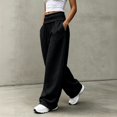 thumbnail image 6 of Wide Leg Sweatpants For Women Solid Tone Fold Over Waistband Pants Adjustable Drawstring Relaxed Fit Casual Sport Trousers, 6 of 6