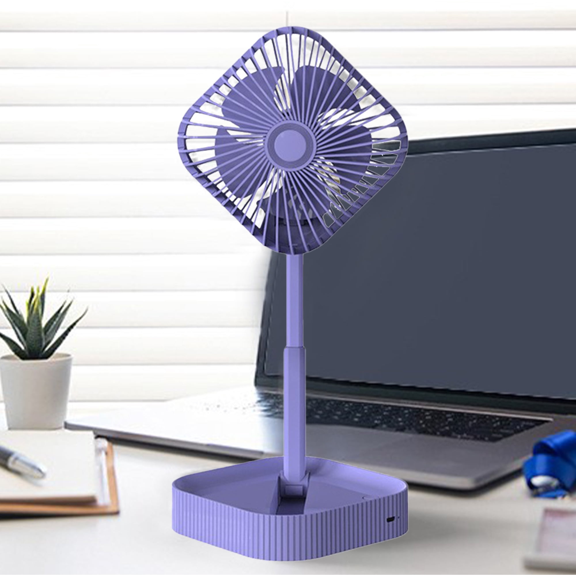 Portable Foldable Pedestal Fan with 1200mAh Battery, 3-Speed Telescopic Design, USB Rechargeable, Quiet Operation for Home, Office, Outdoor, Camping & Travel Use