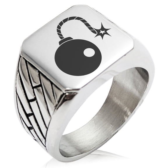 Stainless Steel Pirate Bombardier Icon Geometric Pattern Biker Style Polished Ring