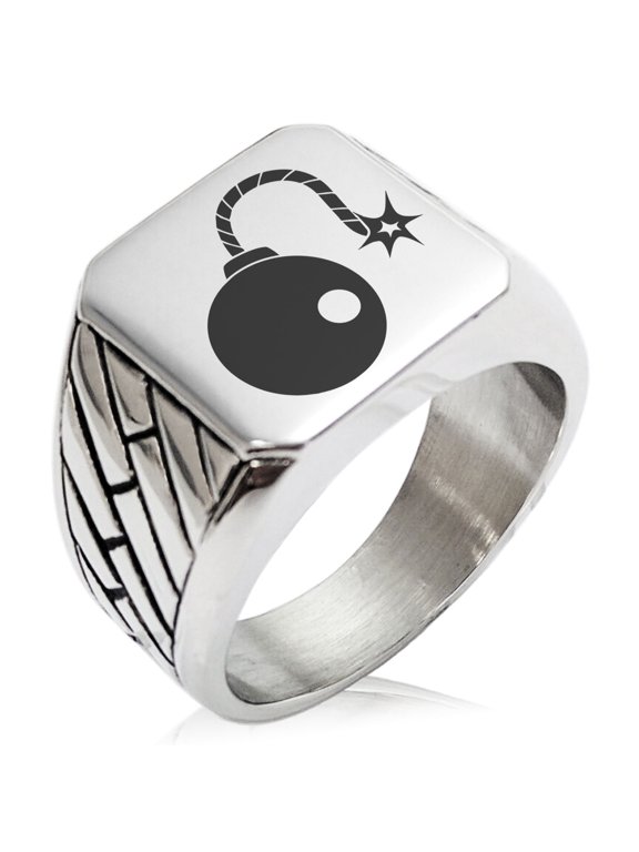 Stainless Steel Pirate Bombardier Icon Geometric Pattern Biker Style Polished Ring