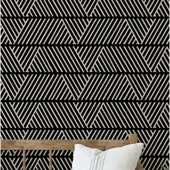 S4Sassy Peel & Stick Vinyl Wallpaper, Geometric Stripe Print Contact Paper Waterproof - Black, 25"x120", Removable Modern Wall Covering for Home Decor in Bedrooms & Living, Renter Spaces