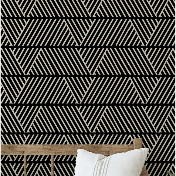 S4Sassy Peel & Stick Vinyl Wallpaper, Geometric Stripe Print Contact Paper Waterproof - Black, 25"x240", Removable Modern Wall Covering for Home Decor in Bedrooms & Living, Renter Spaces