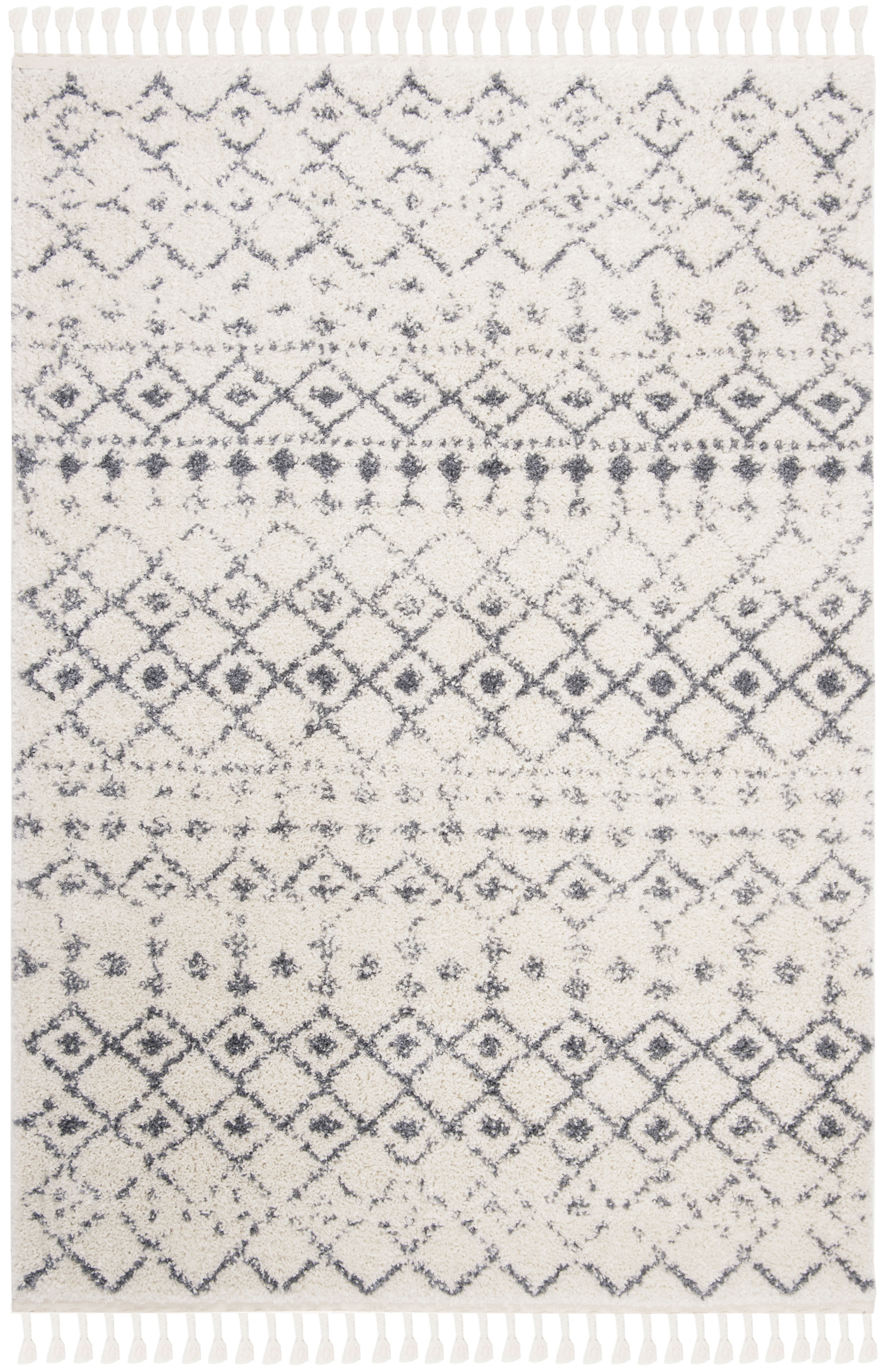 SAFAVIEH Berber Fringe Vinal Aztec Shag Area Rug, Cream/Dark Gray, 6'7" x 9'
