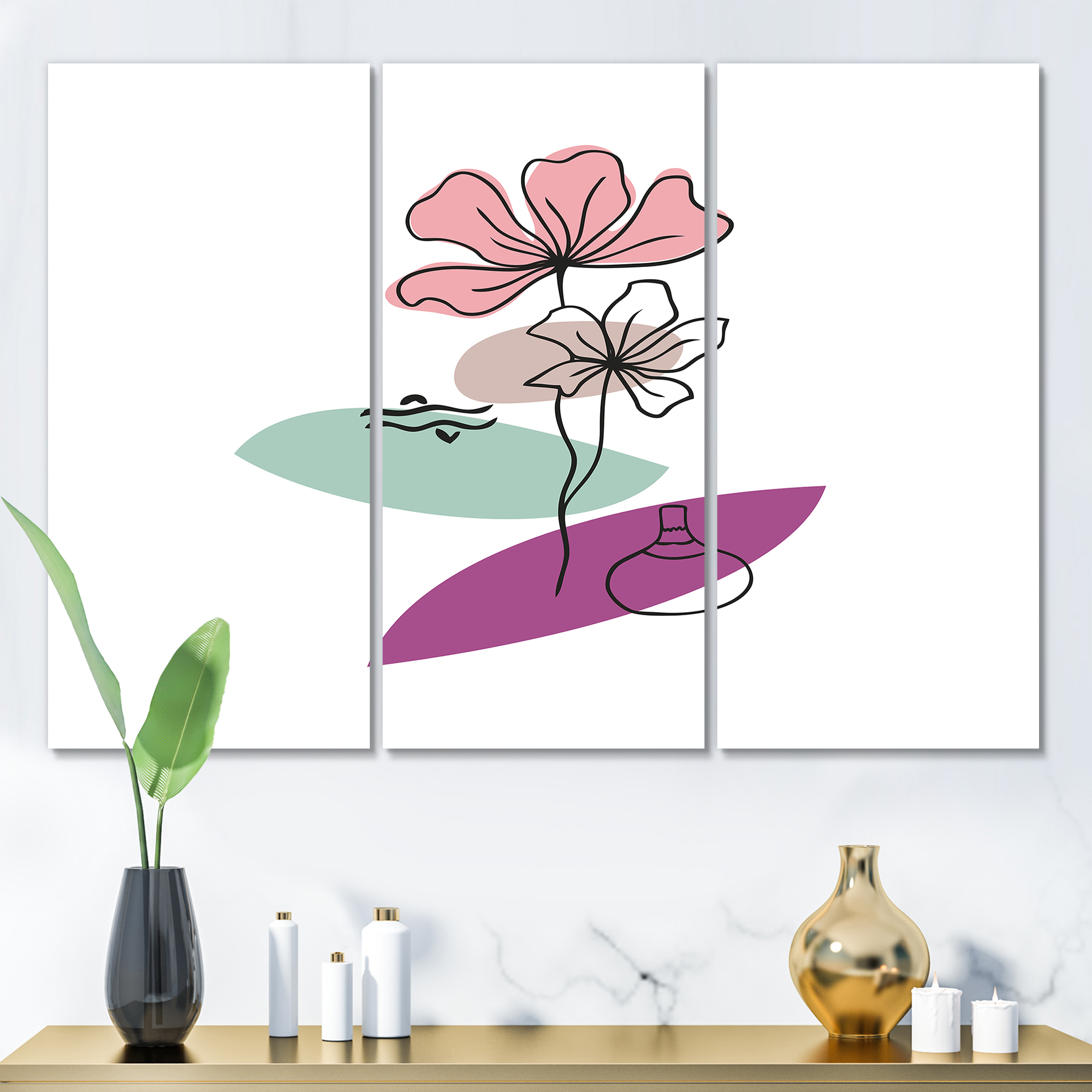 Designart ' Abstract Flowers Plants With Elementary Shapes IV ' Modern Canvas Wall Art Print