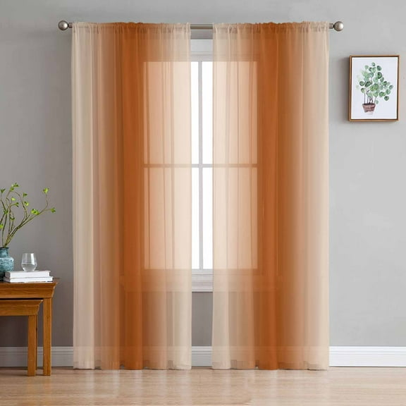 Burnt Orange Ombre Sheer Curtains 63 Inch Length 2 Panels Set for Living Room/Bedroom, Modern Abstract Art Farmhouse Gradient Curtain Sheers Drapes Rod Pocket Curtains Window Treatment 52''x63''x2