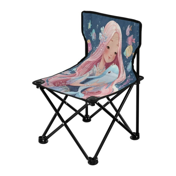 Folding Chair（Maximum weight capacity 220lb）Camping Chair For Camping Picnicking Outdoor Beach and Travel Mermaid Princess