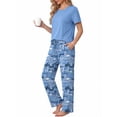 thumbnail image 3 of Weekease Two Piece Pajama Sets for Women Crew Neck Short Sleeve Tops and Printed Pant Casual Sleepwear, 3 of 7