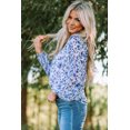 thumbnail image 2 of ABPHQTO Top de manga larga abullonada con cuello en V y estampado floral azul para mujer, 2 of 5