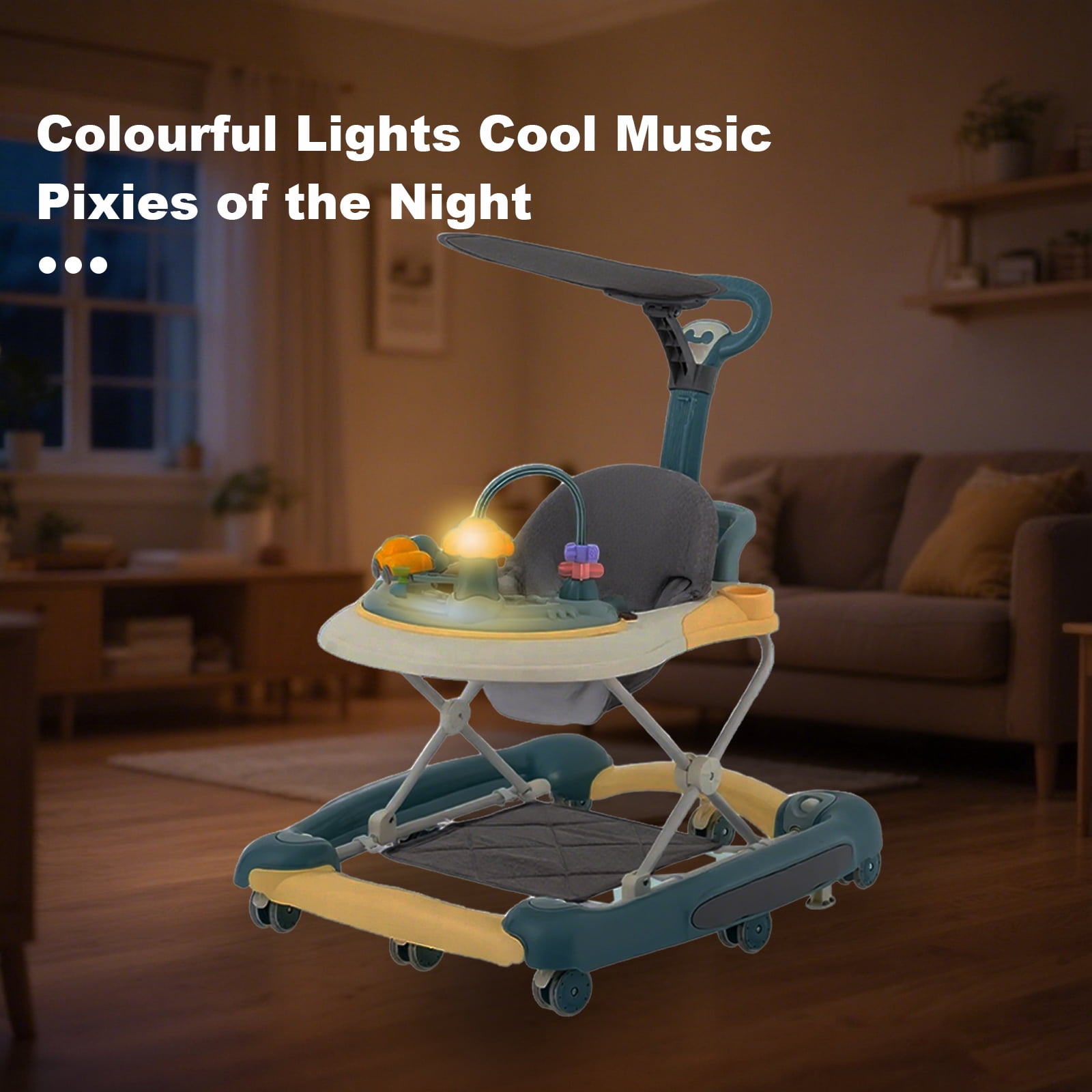 MINGYI 5-in-1 Baby  Walker, Foldable, Height Adjustable, Quiet Wheels, Easy Clean, Green, Suitable for Boys and Girls