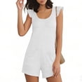 thumbnail image 2 of Rompers for Women Summer Solid Color Ruffle Sleeves Square Neck Drawstring Casual Jumpsuits with Pockets White, 2 of 6