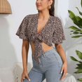 thumbnail image 2 of Blusa holgada con cuello en V y estampado de leopardo para mujer, estilo casual y elegante, color marrón, talla XL, 2 of 7