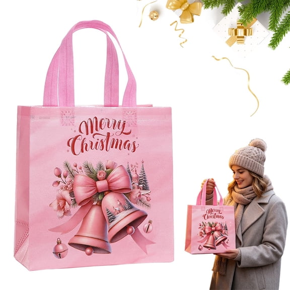 Clearance Under $1 Christmas Non-Woven Tote Bag with Handles - Pink Style 1