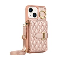 Dteck Wallet Crossbody for iPhone 13 Case with Lanyard Wrist Strap Credit Card Holder, PU Leather Protective Phone Case with Ring Holder,Rosegold