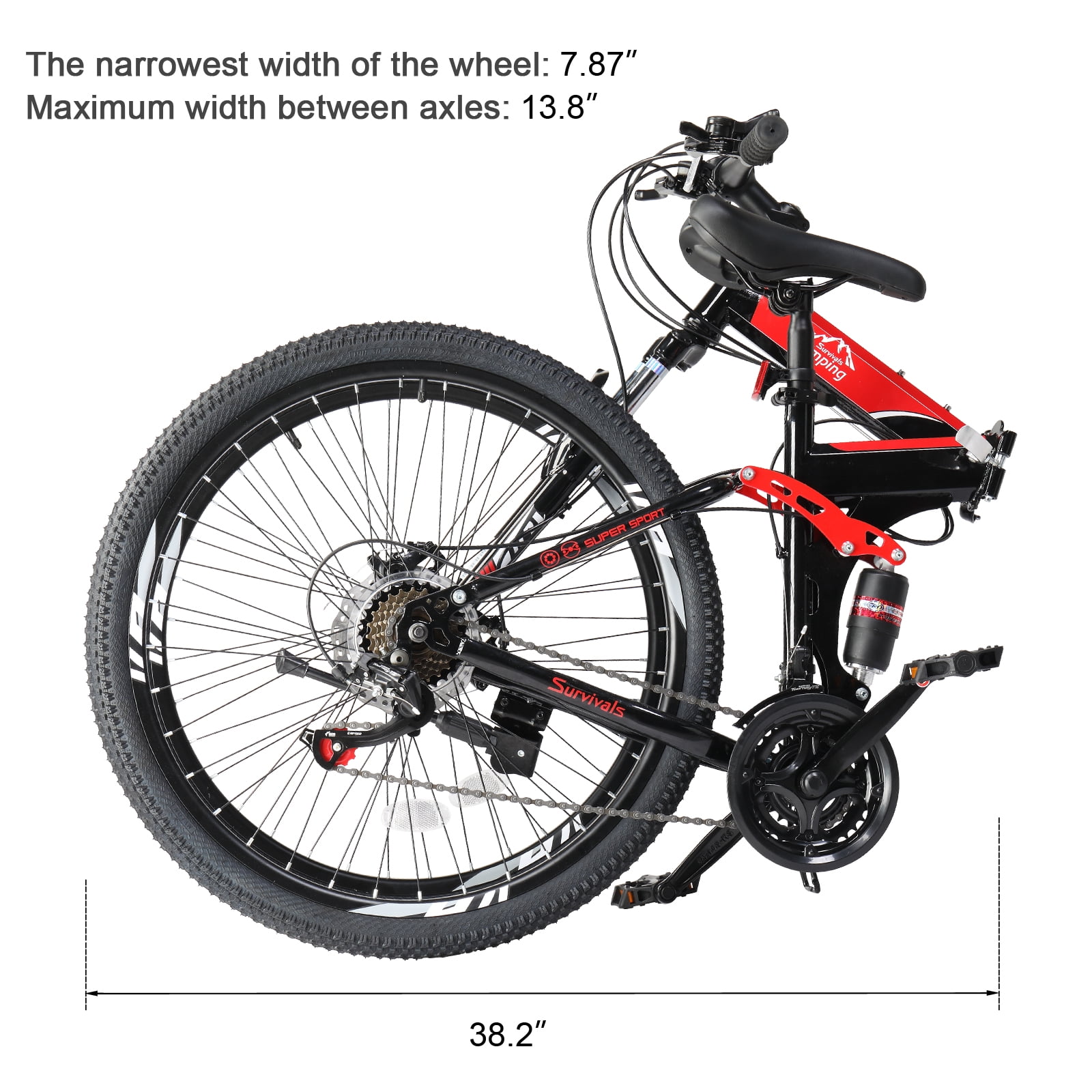 Ktaxon Folding 21 Shimano Speed 26" Wheel Riding Mountain Bike, Steel Frame Trail Road Bicycle, for Men and Women, Black, Red