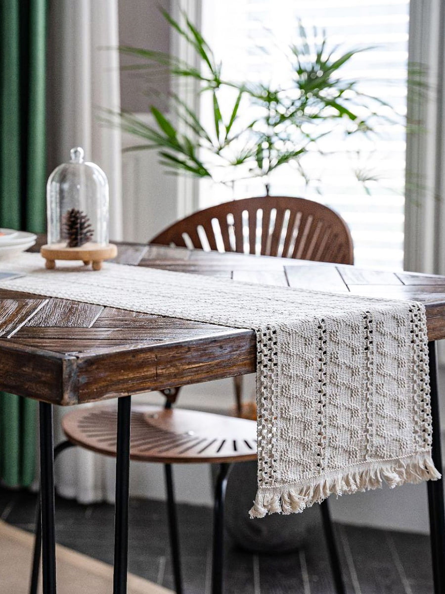 SEARIPE Macrame Table Runners with Tassels, Cotton Linen Boho Table