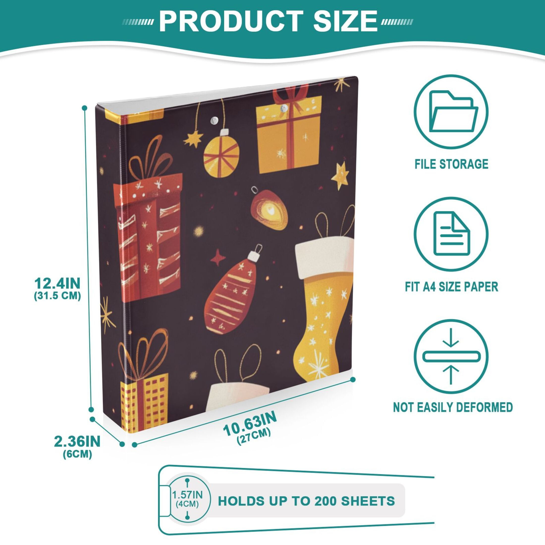Christmas Socks 3 Ring Binders 1.5 inch Hardcover File Folders with Interior Pockets A4 Size Organizer for School Office Hospital