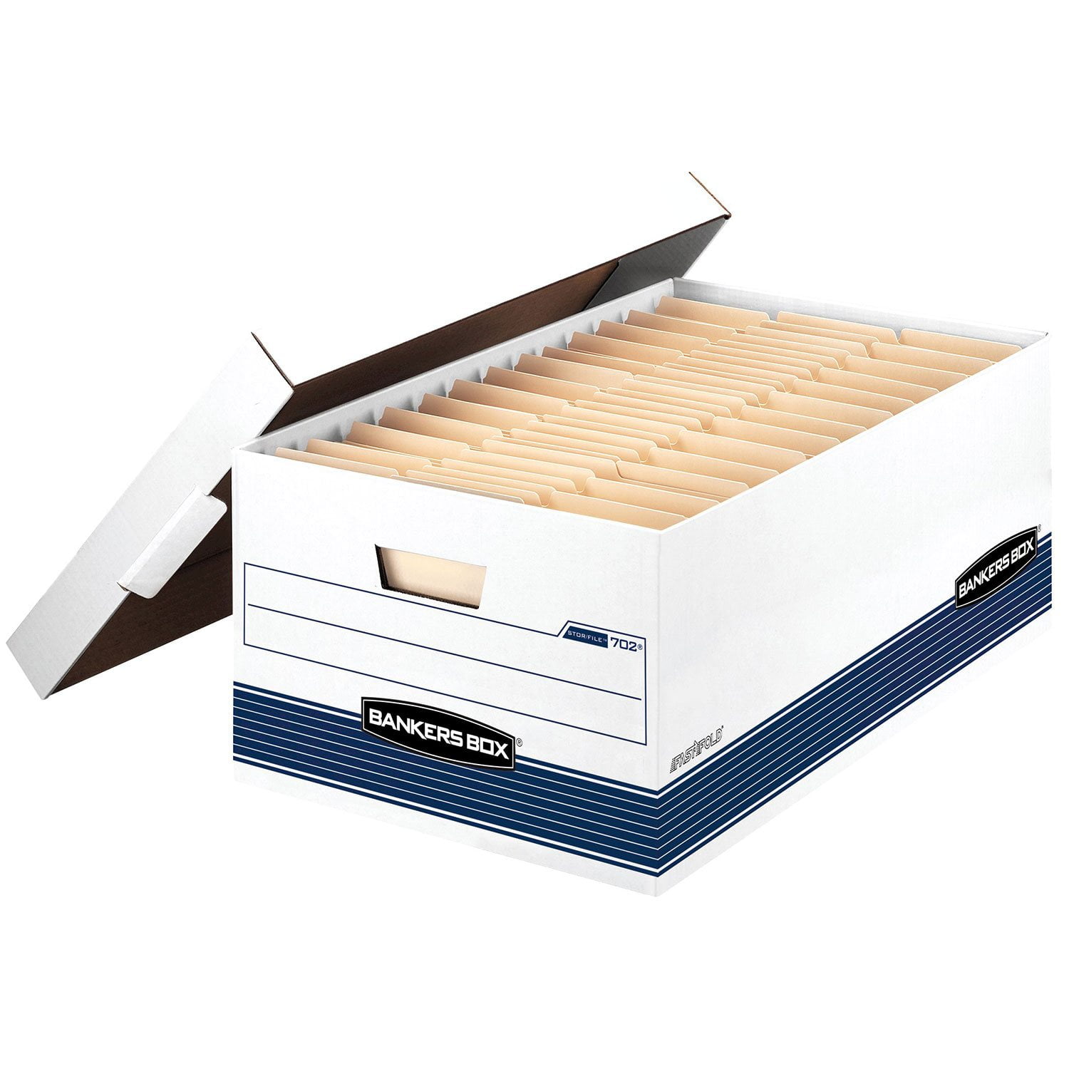Bankers Box STOR/FILE Storage Box with Locking Lid, White/Blue Legal ...