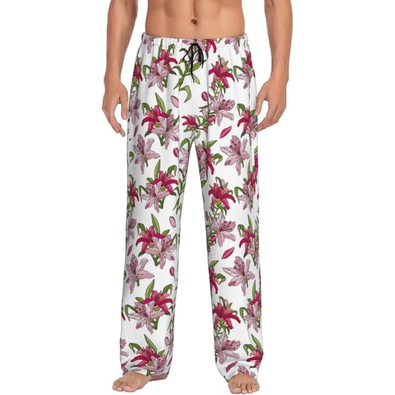 Fotbe Lilies Flowers Men's Pajama Pants,Sleepwear Pants,Pj Bottoms Drawstring And Pockets-X-Large