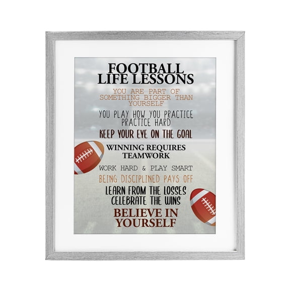 Stupell Industries Eclectic Football Life Lessons Gray Framed Print Under Glass, 13 x 16, by Kim Allen