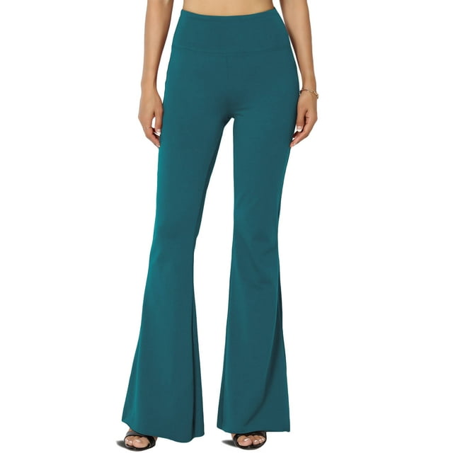 TheMoogan Women's Solid Plain High Rise Flared Comfy Trouser Stretch Cotton Yoga Pants