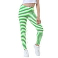thumbnail image 4 of HDE Girl's Leggings Holiday Stretchy Full Ankle Length Striped Tights Green and White Stripes S, 4 of 6