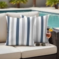 thumbnail image 4 of Blue Gray Striped Outdoor Waterproof Pillow Covers, Farmhouse Stripe Art Decorative Square Throw Pillowcase Sofa Cushion Sham for Patio/Couch/Chair, 18"x18" 2 Pack, 4 of 8