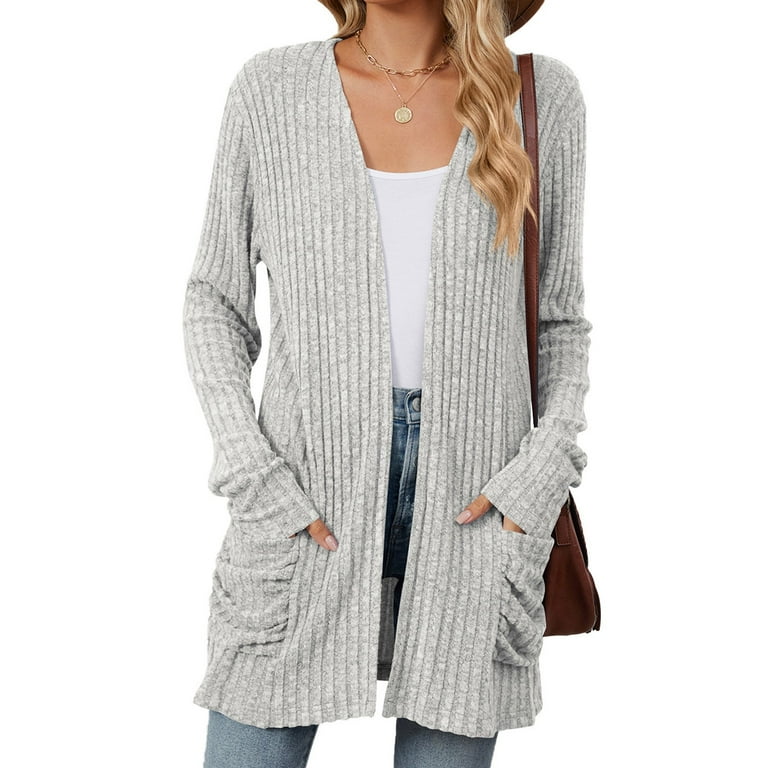 JUMESG Women's 2024 Fall Open Front Waffle Knit Cardigan Long