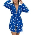 thumbnail image 5 of AINIYS Women Robes Short Lightweight Robe Soft Long Sleeve V Neck Sleepwear Casual Belt Bathrobe Printed Loungewear Blue Pajamas for Women _a L, 5 of 6