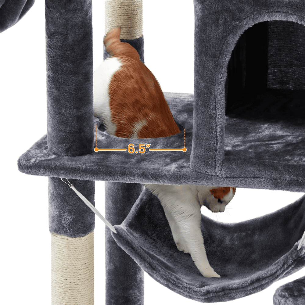 Alden Design 71.5″ H Multi-Level Large Cat Tree with 2 Cozy Perches and 2 Condos, Dark Gray