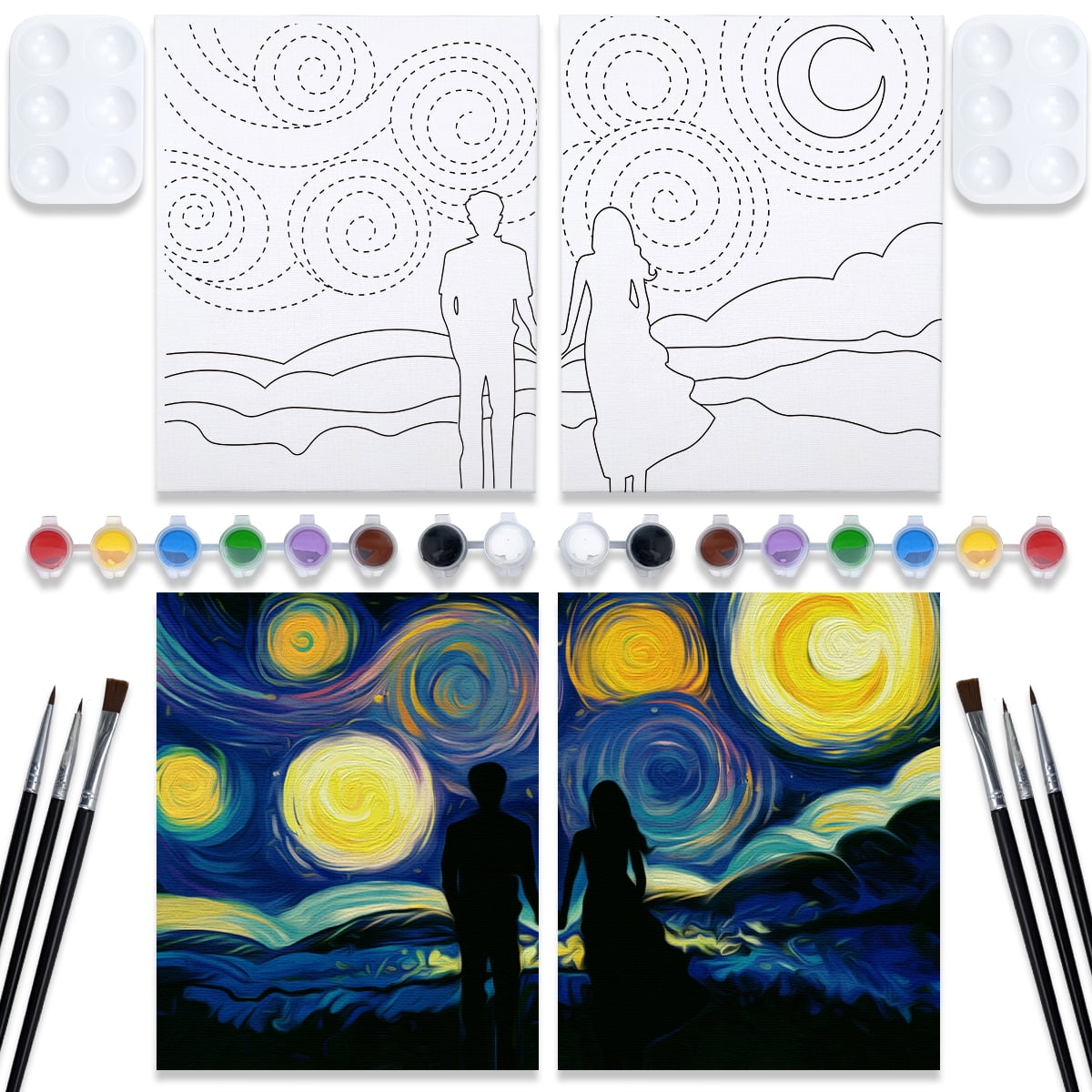 Nuberlic 2 Pack 8x10 Canvas Painting Kit Bundle Couples Paint