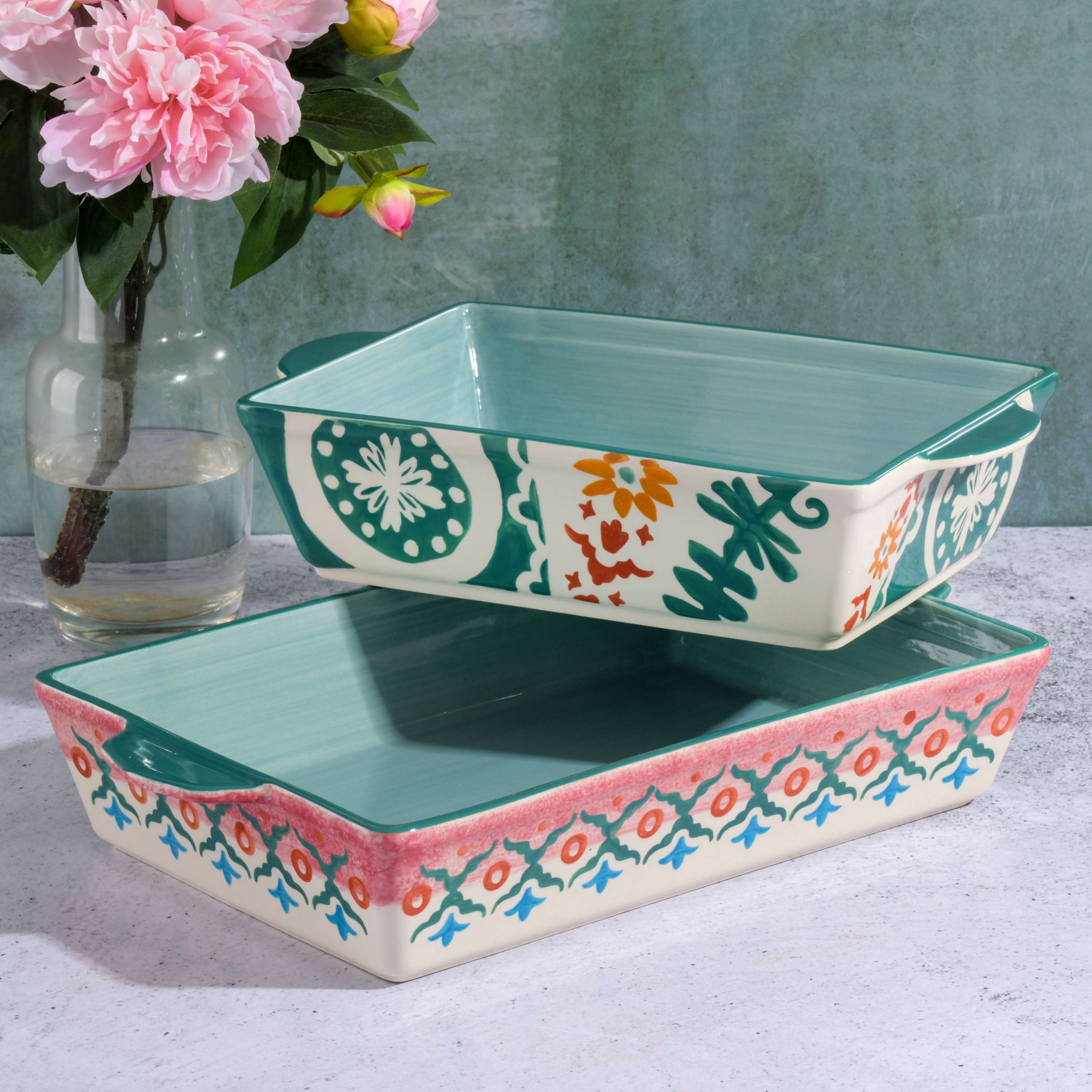 Spice by Tia Mowry - Savory Saffron Green 2PC Stoneware Bakeware Set