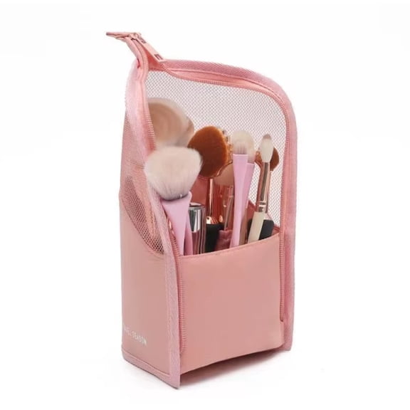 Portable Foldable Makeup Brush Holder Case, Stand-Up Travel Organizer Pouch with Zipper for Cosmetic Brush Storage, TIKA