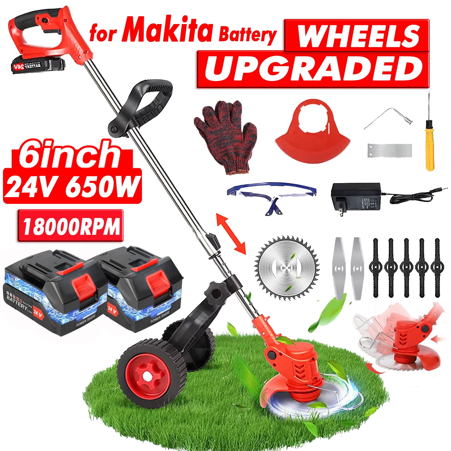 Grass Cordless Electric Weed Eaters & Weed Trimmer, Tanbaby 6 inch Weed with Upgraded Wheels - Walmart.com