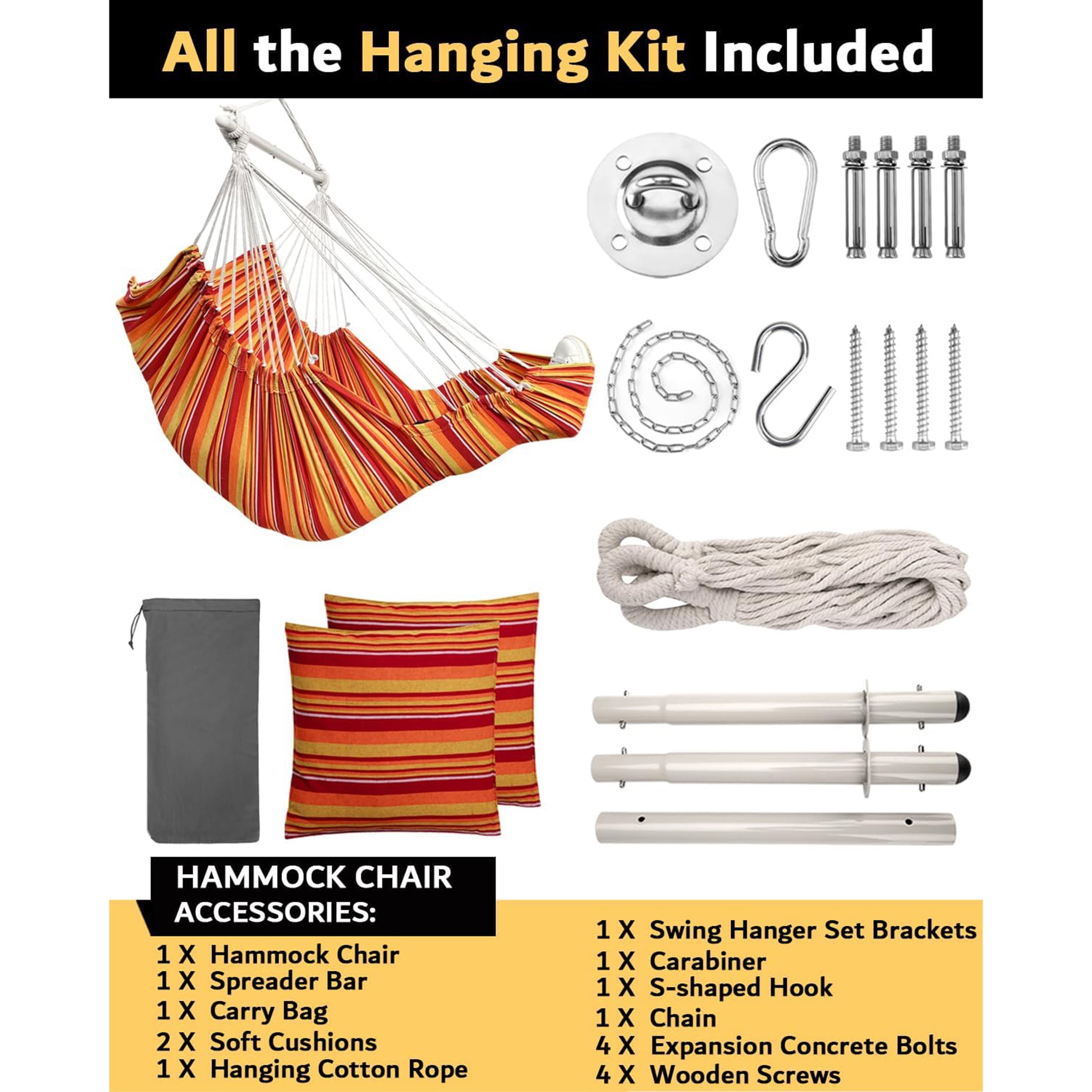 Sunyear XXL Hammock Chair with Footrest & 2 Cushions 500lbs - Easy Setup Swing Chair with Metal Anti-Slip Spreader Bar for Indoor/Outdoor Relaxation