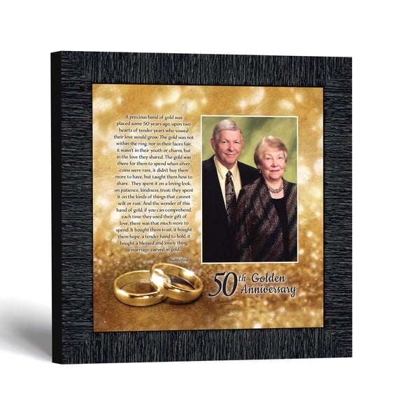 50th Anniversary Photo Frame, Bands of Gold Keepsake for Parents