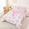 thumbnail image 2 of Manfei Coquette Bow Full Size Comforter Sets,Personalized Alphabet V Bedding Comforter Set,Pink Reversible,3 Pieces,1 Comforter and 2 Pillowcases, 2 of 7