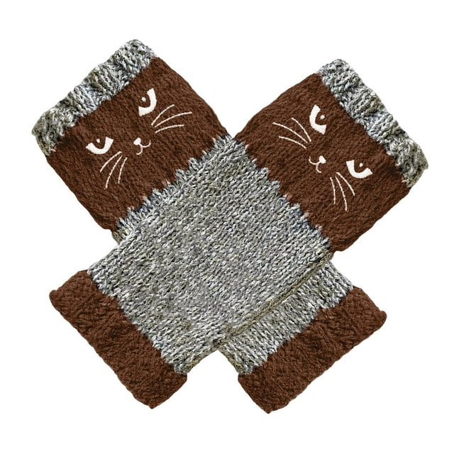 Guantes sin dedos con mangas para muñeca y orificio para pulgar, ideales para clima frío para mujeres y niñas. marrón