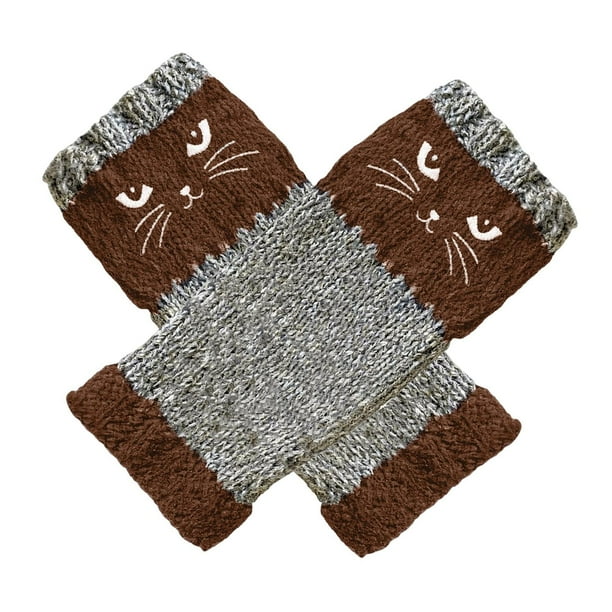 Guantes sin dedos de manga larga para muñecas, mitones de punto para invierno, calentadores de muñecas de punto marrón