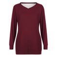 thumbnail image 4 of ibuvkizy Womens Tops Dressy Casual,Womens Long Sleeve Shirts,Oversized Tshirts Shirts for Women Solid Workout Sweatshirts Casual Basic Long Sleeve Shirt Classic V-Neck Tops Red,S, 4 of 4