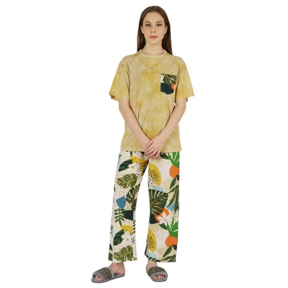 Inkmeso Printed Nightwear 2 Pc Pajama Set For Women's Short Sleeves Soft Sleepwear